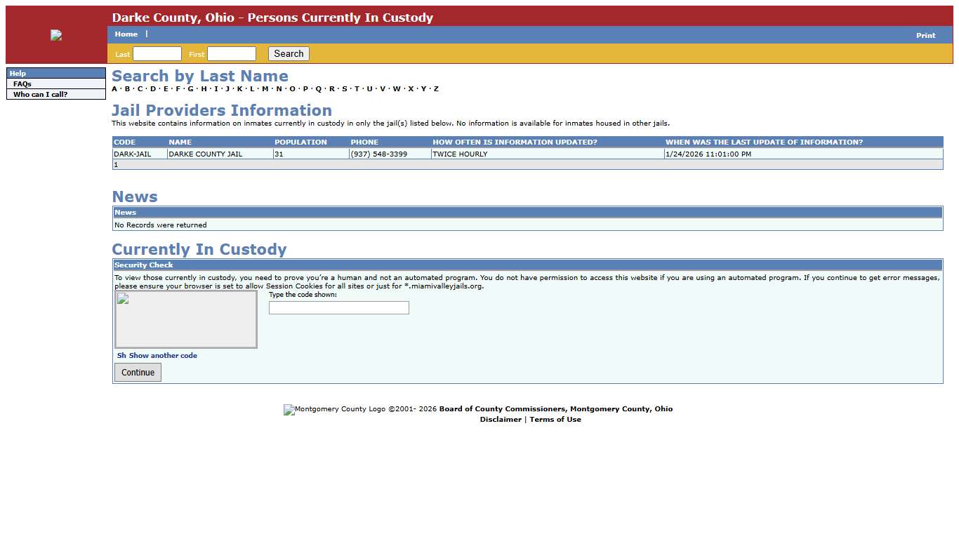 Darke County, Ohio - Persons Currently In Custody
